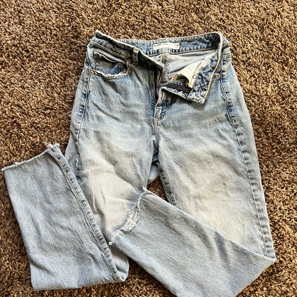 Garage Light Blue Women's mom cut High-Rise Straight Jeans slight crop O3 26